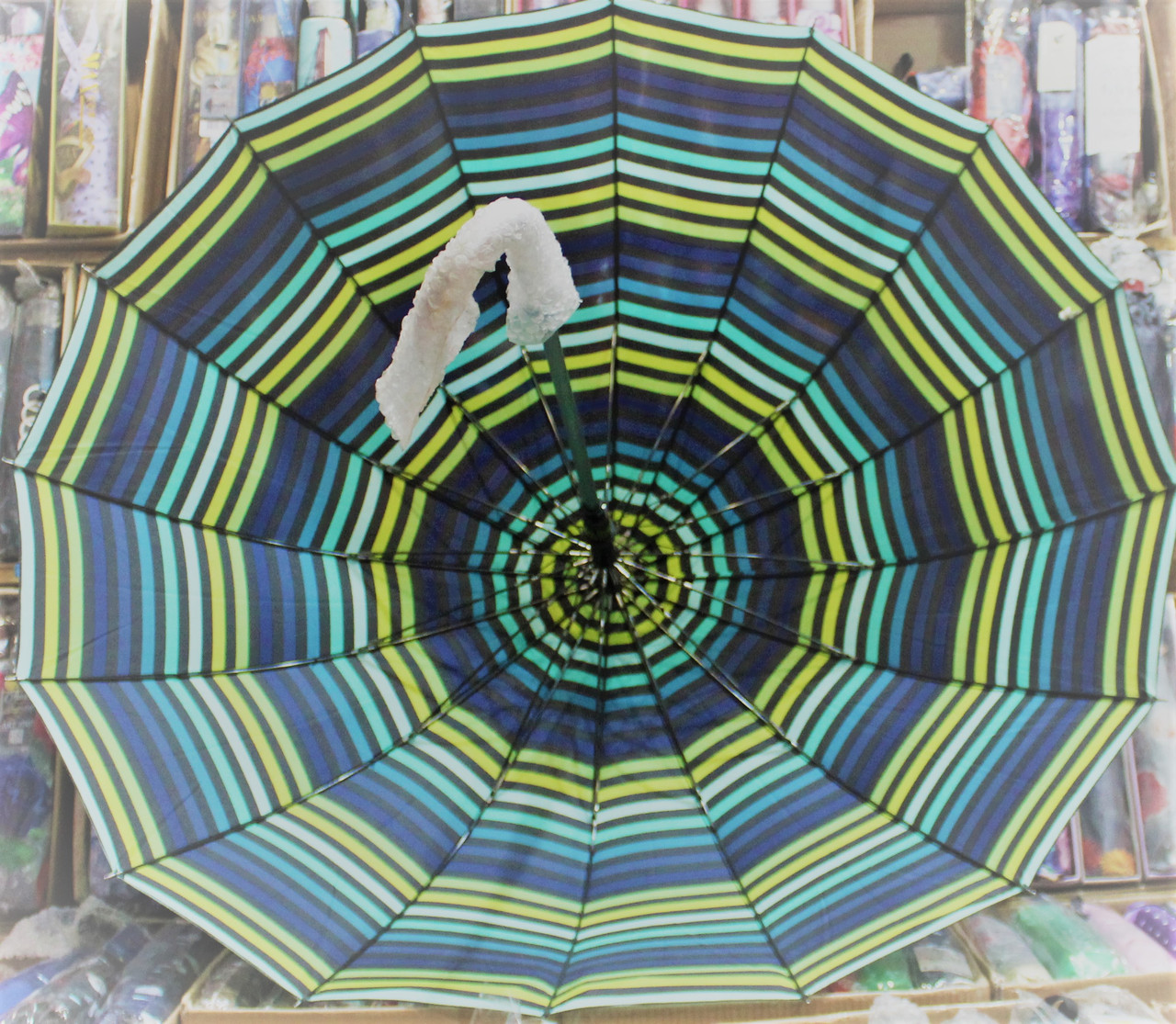 Зонт трость тканевый полосатый полиэстер 16 спиц большой для взрослых - фото 2 - id-p1272596119