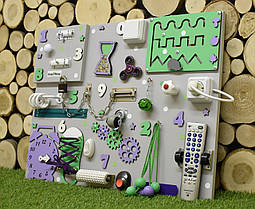 Бізіборд Дошка для Дітей, Іграшка Монтессорі, busyboard 50*65 м'ятно-фіолетовий