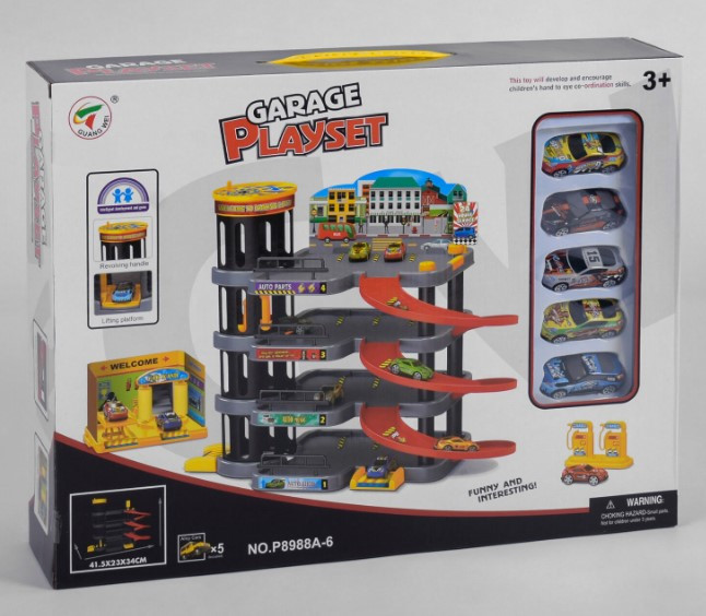 Дитячий гараж парковка 5 машинок Garage Playset P 8988 A-6