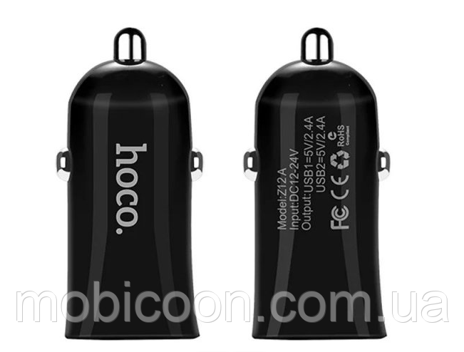 Автомобільний зарядний пристрій 2 USB Hoco Z12 Black (2.4A)
