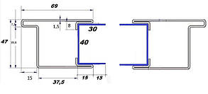 Профіль стулки 69 мм. + швелер30*40*30, для віконця з поворотними ламелями,пара права та ліва.м-