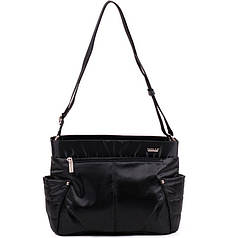 Тканинна ультрамодна жіноча сумка кросс боді на плече чорна маленька маленька кишеня Dolly 646 32х22х14 см