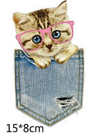 Оригінальна термонаклейка для одягу Кіт в окулярах