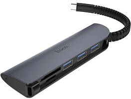 HUB адаптер HOCO HB17 Type-C, 3USB, сірий