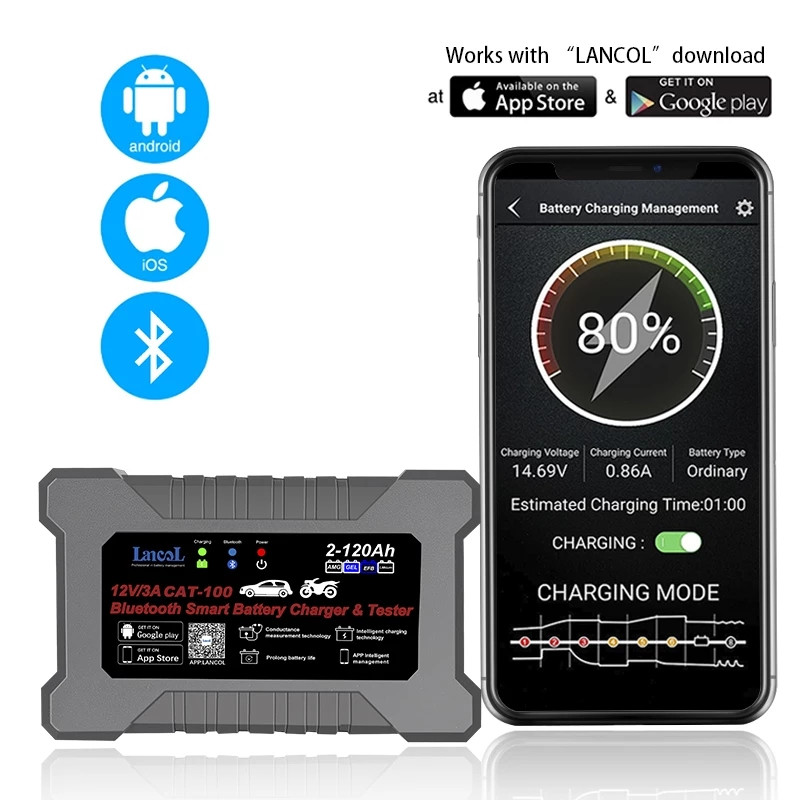 Автоматичне ЗУ Lancol CAT100 Bluetooth 12V 3A для автомобільних акб, тестування (додаток Batery test)