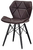 Стілець м'який зі спинкою Greg BK темно-коричневий 1015 екошкіра на дерев'яних чорних ніжках, дизайн Eames