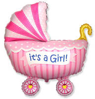 Фольгированный шарик Коляска детская розовая 85 см baby girl Испания Гендер пати