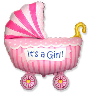 Фольгований кулька Коляска дитяча рожева 85 см baby girl Іспанія Гендер паті