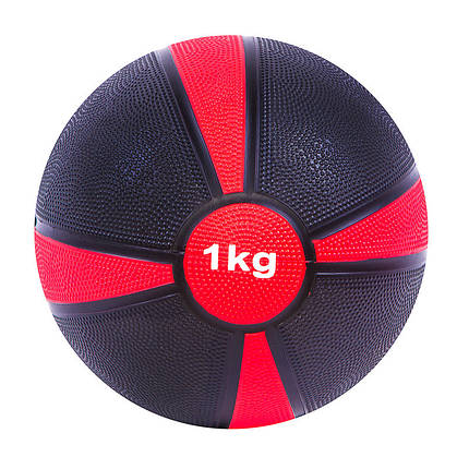 М'яч медичний (медбол) твердий 1кг D=19 см, чорно-червоний, фото 2
