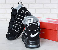 Мужские женские зимние кроссовки Nike Air More Uptempo Winter обувь Найк Аир Аптемпо с мехом черные замшевые