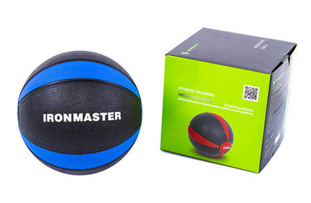 М'яч медичний (медбол) твердий 4кг D=21см, IronMaster чорно-синій, фото 2
