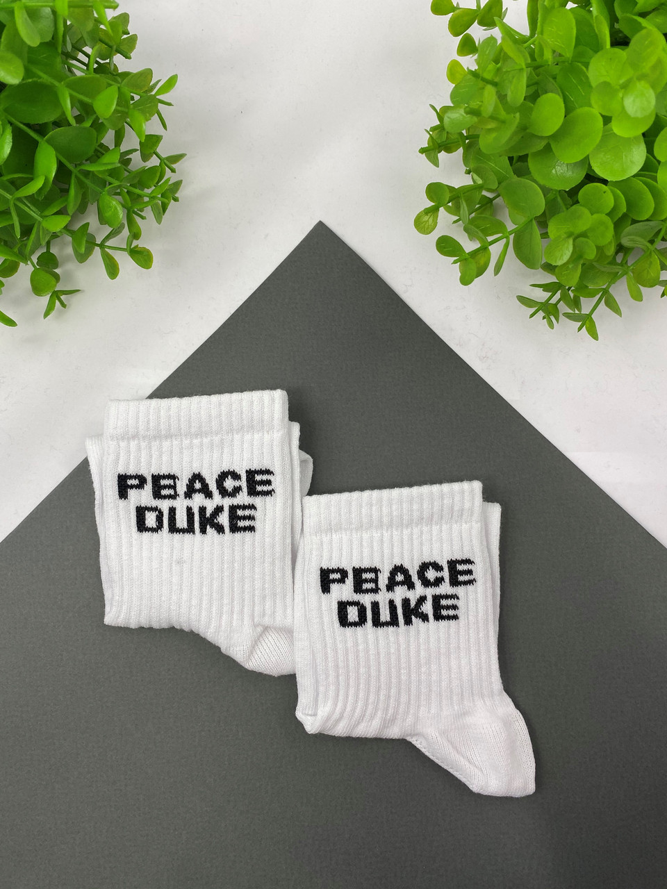 Шкарпетки білі з принтом "Peace Duke"