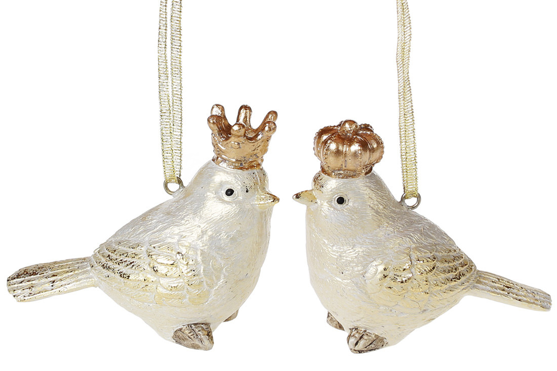 Набір декоративних підвісних фігурок Пташка в короні, 9.5 см, колір — золотий, 2 шт.