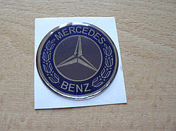Наклейка s кругла Mercedes - Benz 45х45х1мм силіконова синій вінок емблема на авто Мерседес Бенц