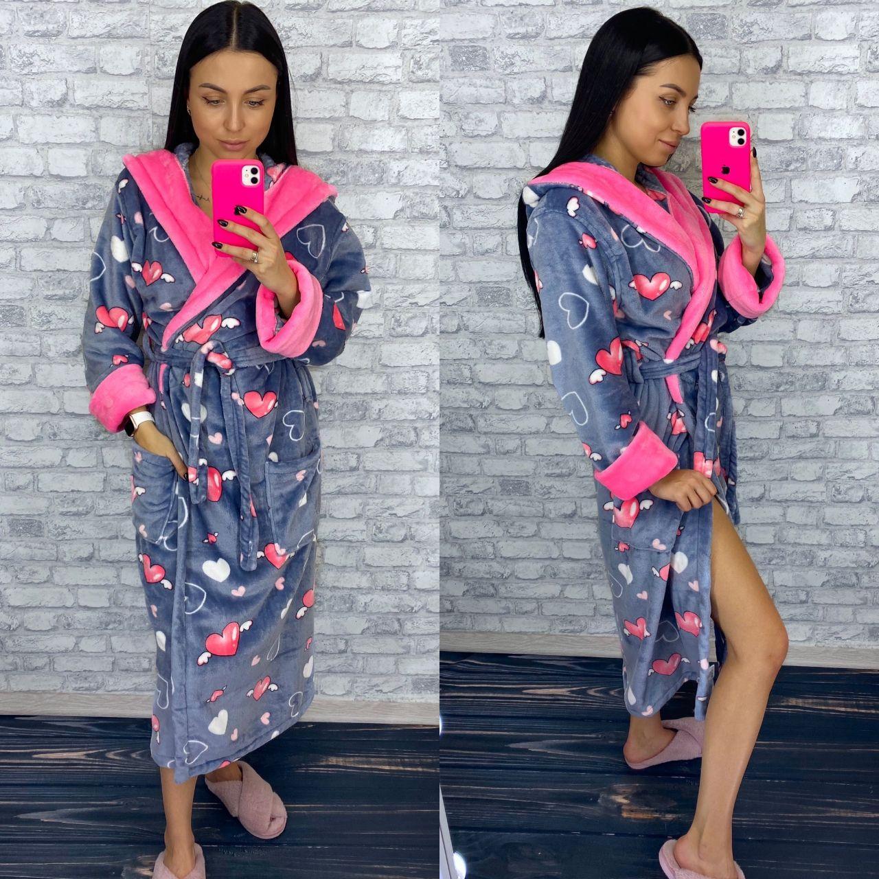 Жіночий махровий халат із сердечками Туреччина, фото 1