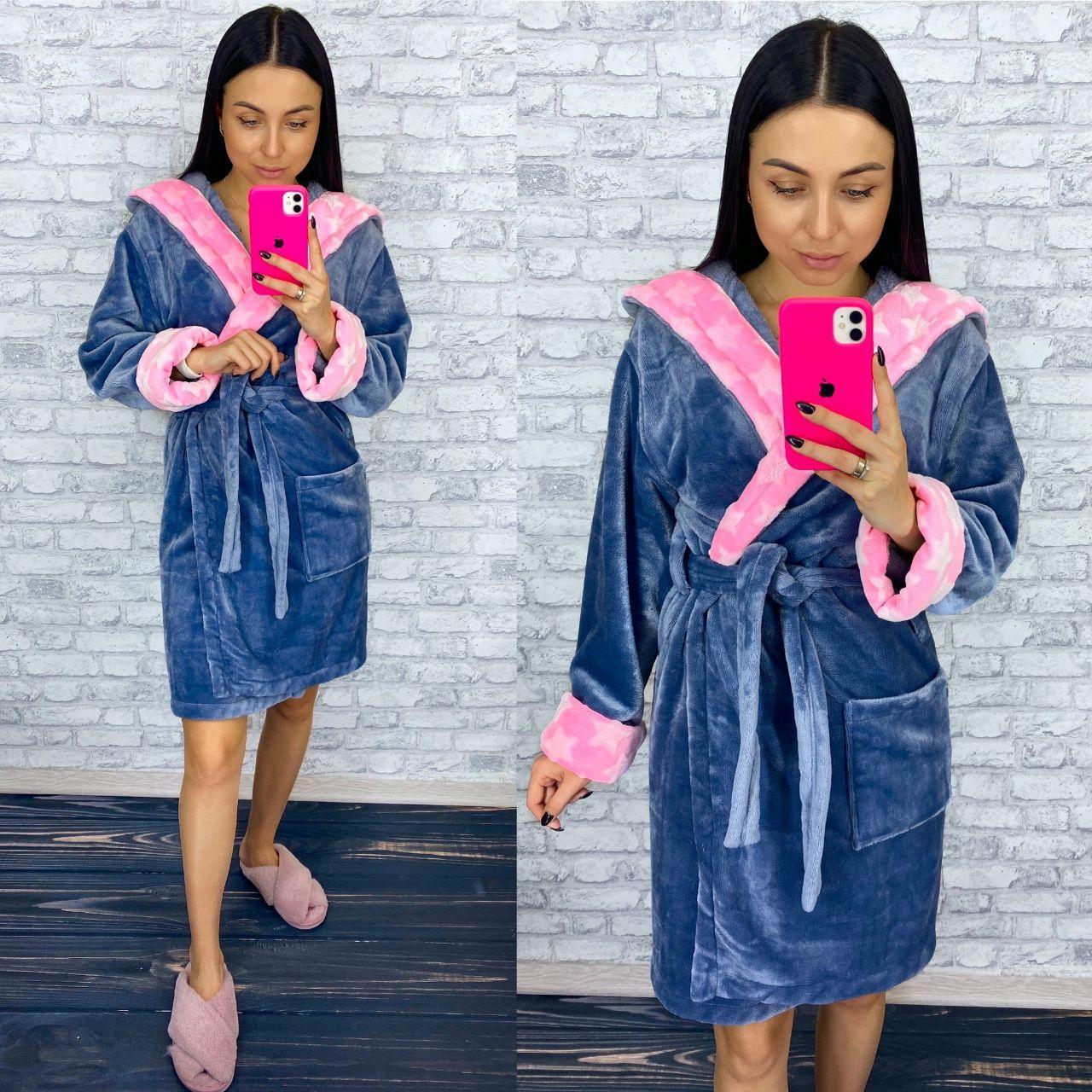 Сірий короткий махровий халат із зірками, фото 1