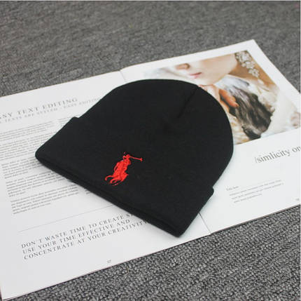 Шапка Polo Ralph Lauren Черная с Красным Лого, фото 1