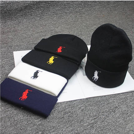 Шапка Polo Ralph Lauren Черная с Красным Лого, фото 4