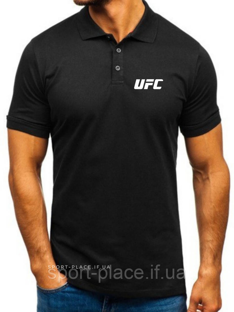 Чоловіча футболка поло UFC (Юфс) чорна (маленька емблема) бавовна