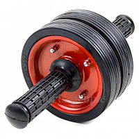 Ролик для пресса Power Roller, двойной, Ø 14.5 см, металл., на подшипниках, черный с красным