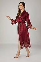 Женский сатиновый халат Nusa 15055 с кружевом XL, Бордовый