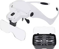 Збільшувальна лупа окуляри, Бінокуляр для косметолога 9892B2 з Led підсвічуванням