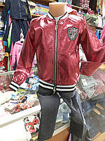 Демисезонная Куртка Кожаная бомбер для девочки короткая красная 122 128 134