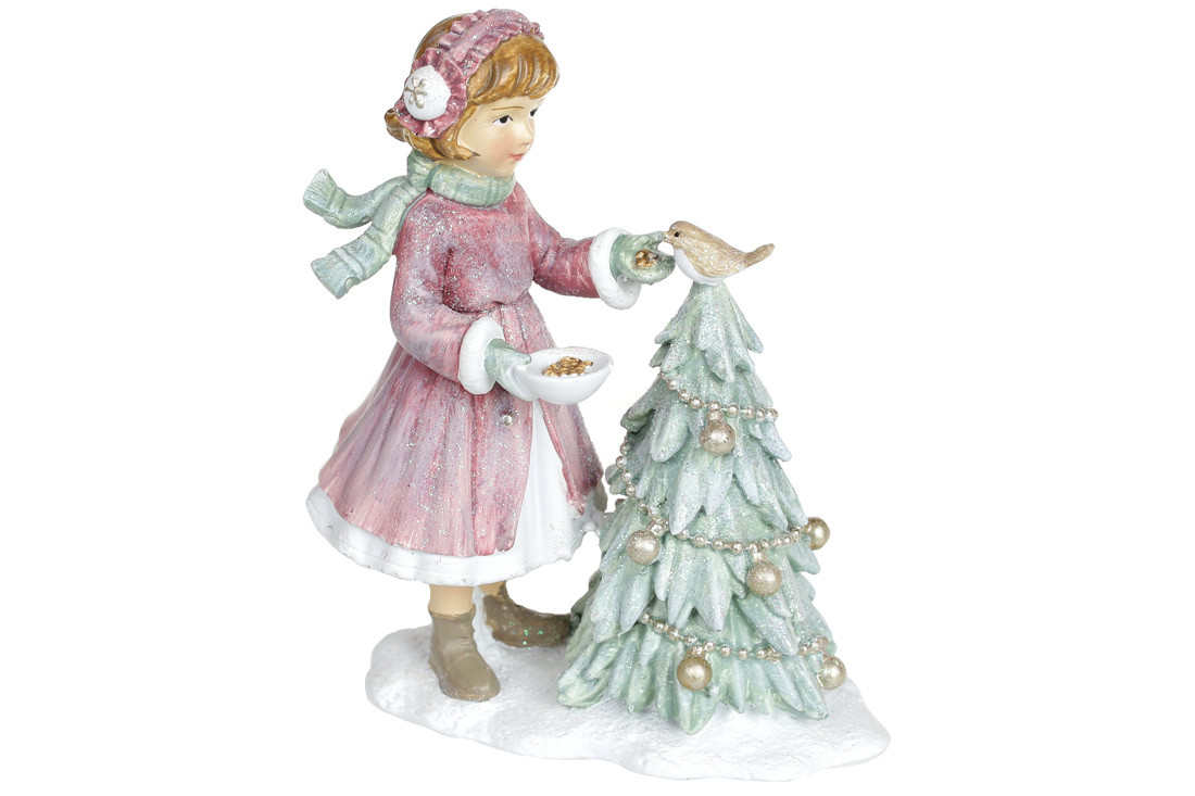 Декоративна фігурка Дівчинка годує пташку, 12 см, колір — пурпурний 707-950, фото 1