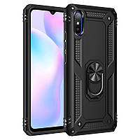 Противоударный матовый чехол с кольцом подставкой для Xiaomi Redmi 9a черный