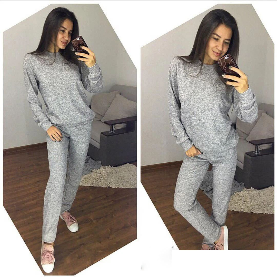 Теплий жіночий костюм штани та кофта сірого кольору