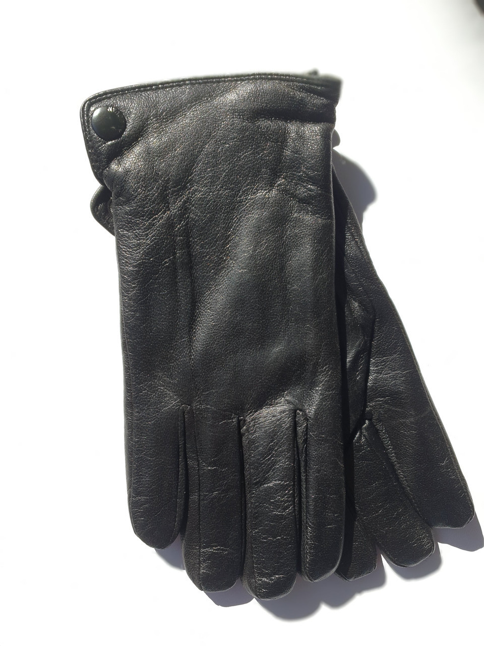 Перчатки Кожаные Мужские Чёрные на Кнопке Из Натуральной Кожи Гладкие ...