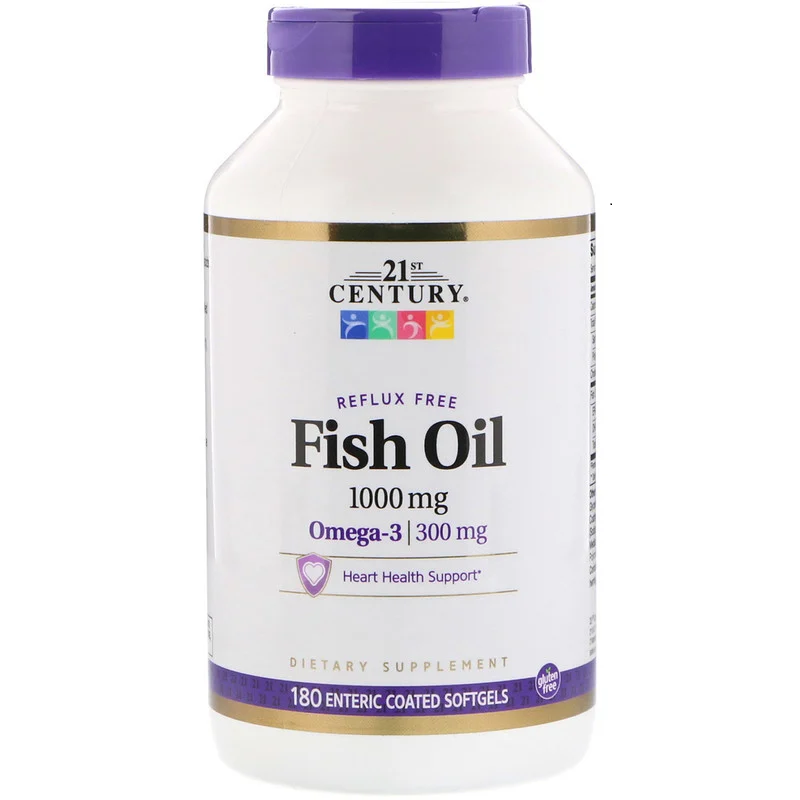 Риб'ячий жир Fish Oil Reflux Free 1000 мг 21st Century 180 капсул, фото 1