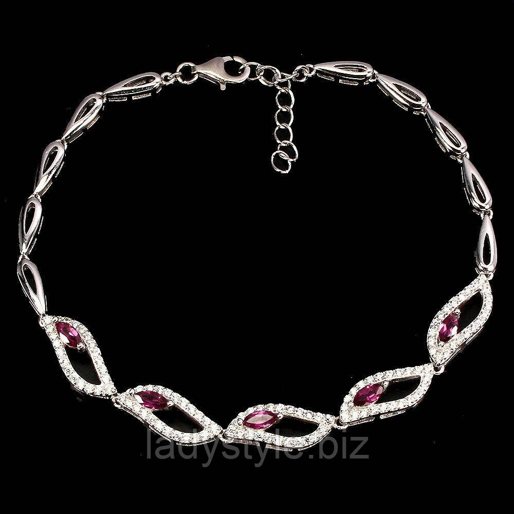Срібний браслет із натуральними родоліт гранатами, фото 1