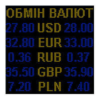 Электронное табло обмен валют двухцветное - 5 валют 960х960мм желто-синее