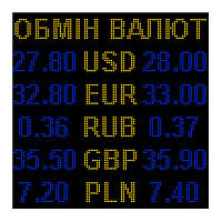 Електронне табло обмін валют двоколірне - 5 валют 960х960 мм жовто-синє