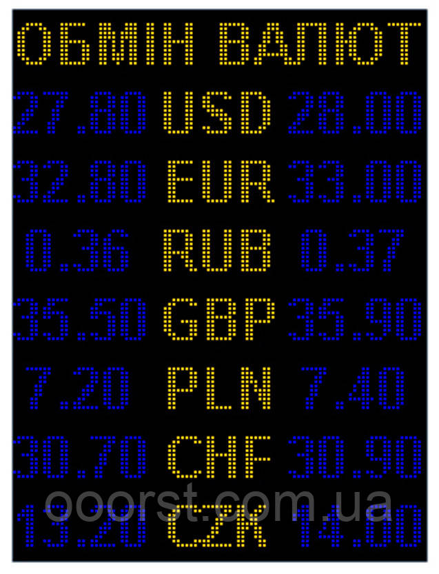 Електронне табло обмін валют — 7 валют 960х1280 мм жовто-синє