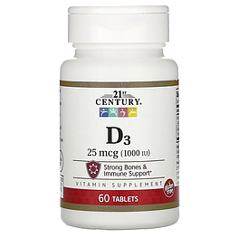 Vitamin D3 25 мкг 1000 IU 21st Century 60 таблеток