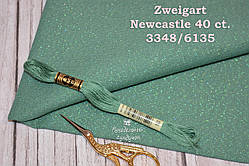 Тканина рівномірного переплетення Zweigart Newcastle 40 ct. 3348/6135 Emerald Opalescent (смарагдовий з люрексом)