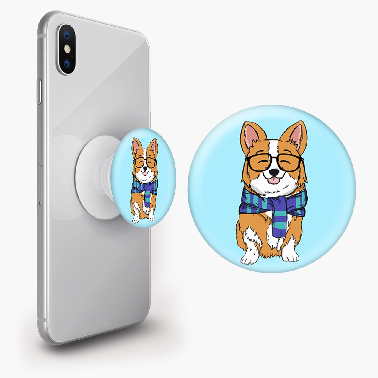 Тримач для смартфона попсокет (Popsockets)  Коргі (Corgi) Білий