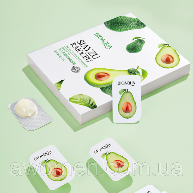 Нічна маска для обличчя Bioaqua Avocado Hydrating з екстрактом авокадо (паковання 8 штук), фото 1