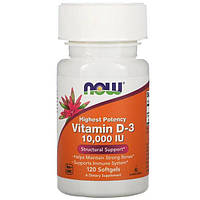 Витамин Д3 / (Vitamin D3), 10000 МЕ, 120 капсул, Now Foods