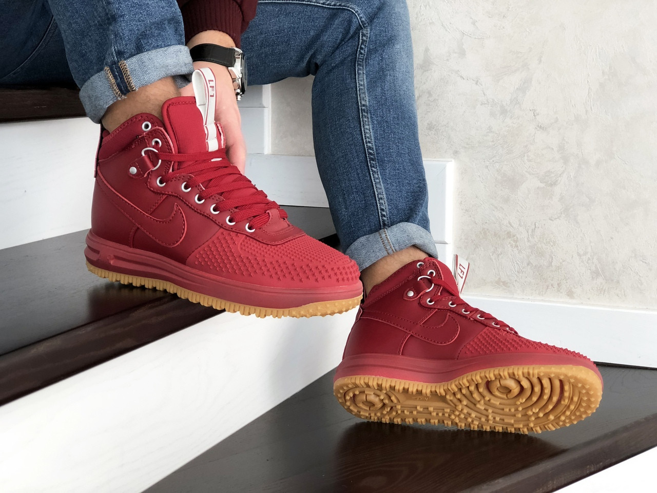 Кросівки чоловічі Nike Lunar Force 1 Duckboot шкіряні червоні