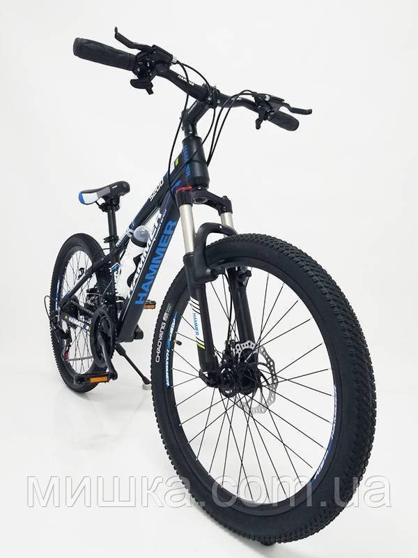 Стильний спортивний алюмінієвий велосипед S200, колеса 24"*1.95", рама 14", чорно-синій, фото 1