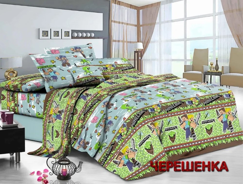 Дитячий комплект постільної білизни minecraft 150х220 з Бязі Gold бавовняний для хлопчиків, Черешенька™