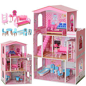 Ляльковий будиночок (116 см) з меблями Bambi MD 2413| Дерев'яний 3-поверховий будиночок для ляльок
