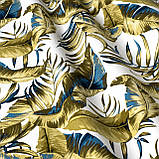 Скатертина бавовна тефлонова водовідштовхувальне гідрофобне просочення кольору тропічне листя оливкове, фото 3