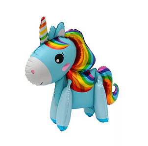 Фольгована кулька ЄДИНОРІГ З НІЖКАМИ БЛАКИТНИЙ 58х50см