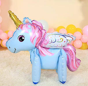 Фольгована кулька Єдиноріг з Ніжками та Крильцями 58х50см (22") | Блакитний