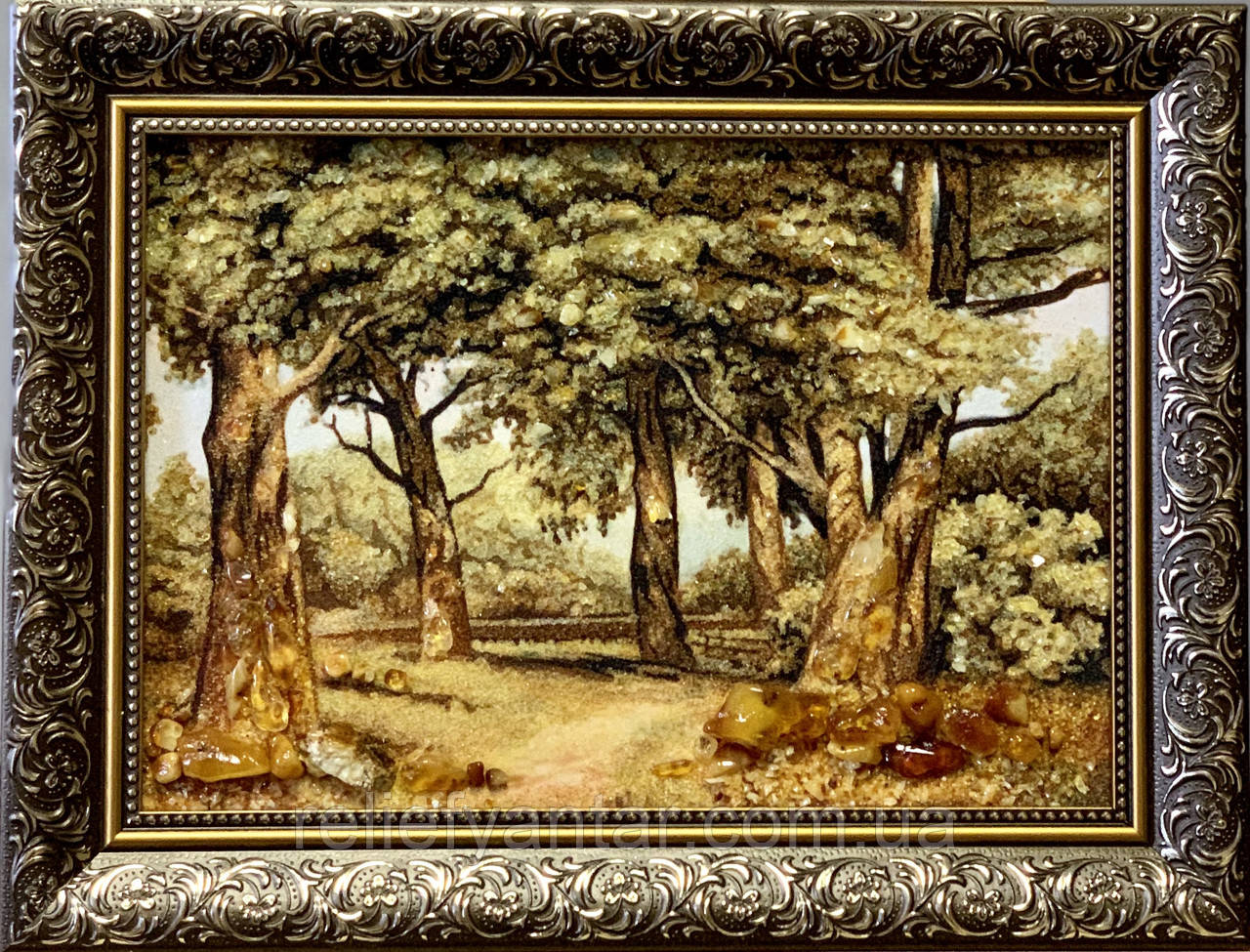 Картина пейзаж з бурштину "Дуби", фото 1