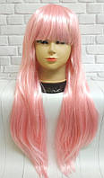Парик розовый длинный прямой ровный с прямой челкой женский для женщин 70см из искусственных волос (7686)